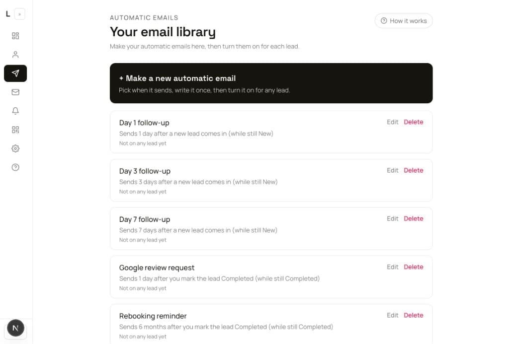 Automatic email library with ready-made follow-up emails